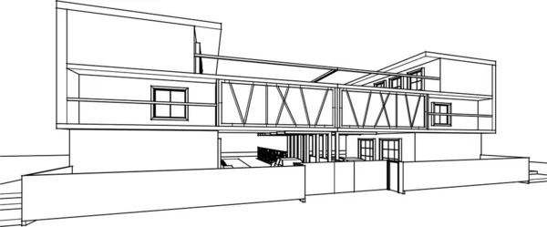 Casa Moderna Projeto Arquitetônico Esboço Ilustração — Vetor de Stock