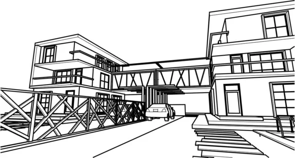 Σύγχρονο Σπίτι Αρχιτεκτονικό Σχέδιο Του Έργου Εικονογράφηση — Διανυσματικό Αρχείο