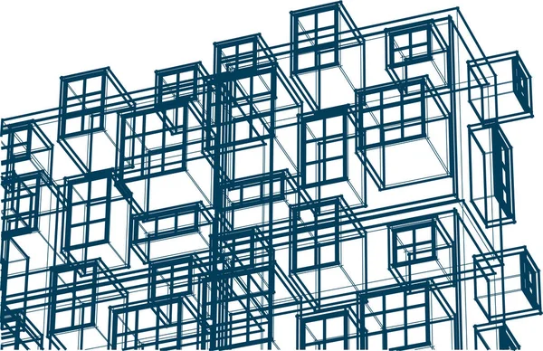 抽象的现代建筑模块化立面3D插图 — 图库矢量图片