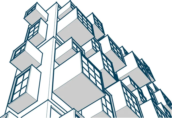 Abstract Modern Architecture Modular Facade Illustration — Stock Vector
