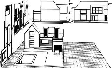 ev planı mimari taslak 3D illüstrasyon