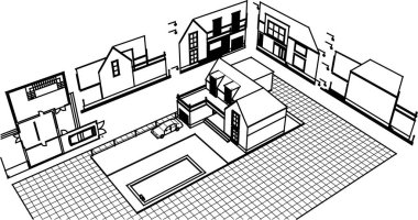 ev planı mimari taslak 3D illüstrasyon