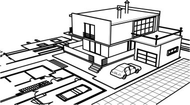 ev mimarisi çizimi 3d illüstrasyon