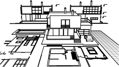 ev mimarisi çizimi 3d illüstrasyon