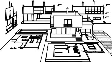 ev mimarisi çizimi 3d illüstrasyon