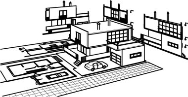 ev mimarisi çizimi 3d illüstrasyon