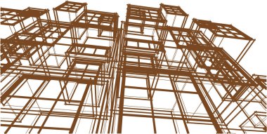 soyut modern mimari modüler cephe 3D illüstrasyon