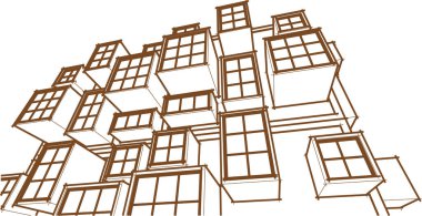 soyut modern mimari modüler cephe 3D illüstrasyon