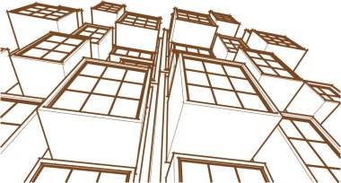 soyut modern mimari modüler cephe 3D illüstrasyon