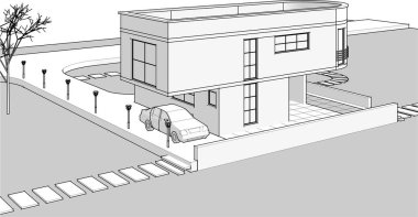 ev mimarisi çizimi 3d illüstrasyon