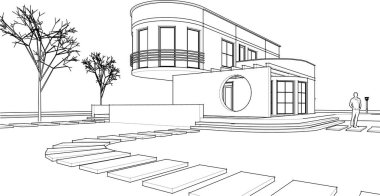 ev mimarisi çizimi 3d illüstrasyon