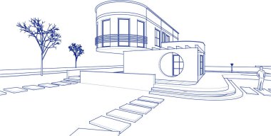 ev mimarisi çizimi 3d illüstrasyon