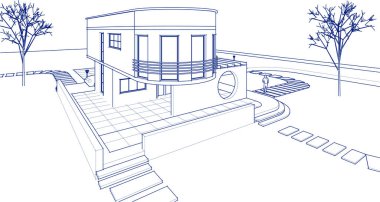 ev mimarisi çizimi 3d illüstrasyon
