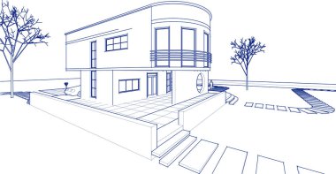 ev mimarisi çizimi 3d illüstrasyon