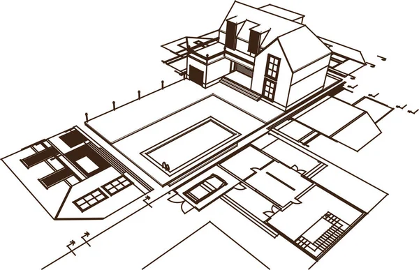 Plano Casa Desenho Arquitetônico Ilustração —  Vetores de Stock