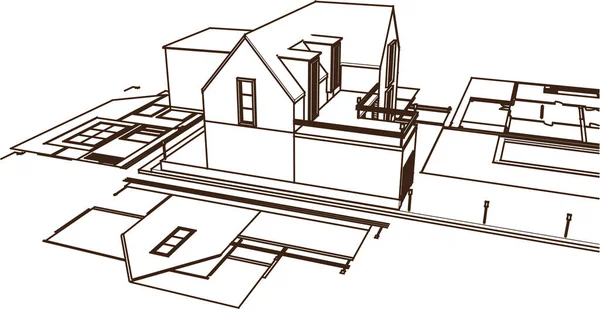 家の計画建築スケッチ3Dイラスト — ストックベクタ