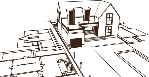 Σπίτι Σχέδιο Αρχιτεκτονικό Σκίτσο Εικόνα — Διανυσματικό Αρχείο