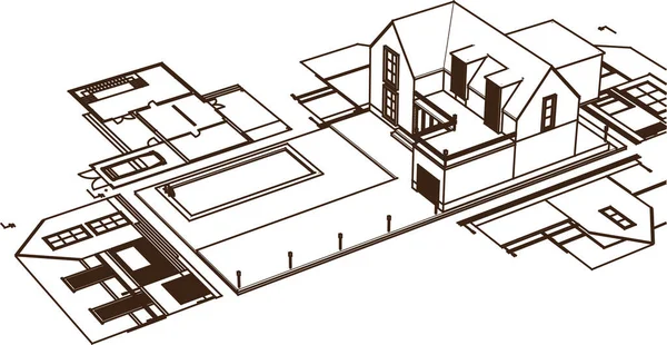 Plano Casa Dibujo Arquitectónico Ilustración — Archivo Imágenes Vectoriales
