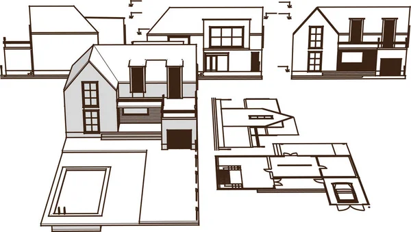 House Plan Architectural Sketch Illustration — Stock Vector