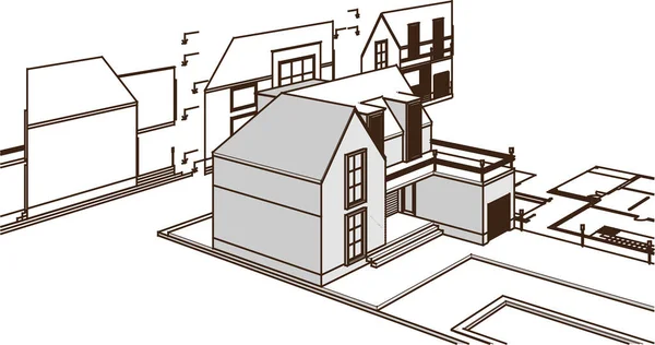 Hus Plan Arkitektonisk Skiss Illustration — Stock vektor