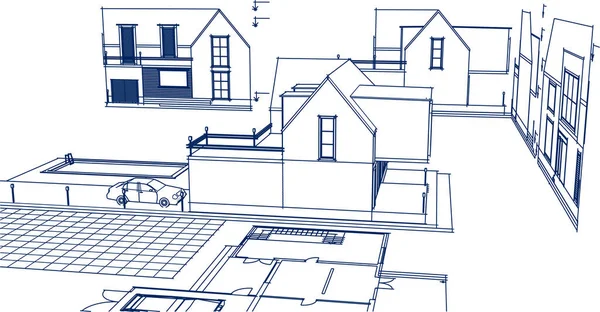 Plano Casa Desenho Arquitetônico Ilustração —  Vetores de Stock