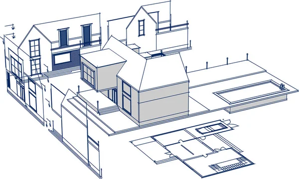 Dom Plan Architektoniczny Szkic Ilustracja — Wektor stockowy