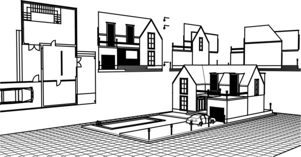 Huis Plan Architectonische Schets Illustratie — Stockvector