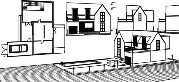 Huis Plan Architectonische Schets Illustratie — Stockvector