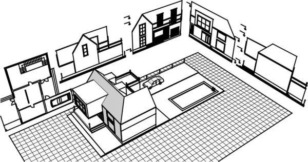 Huis Plan Architectonische Schets Illustratie — Stockvector