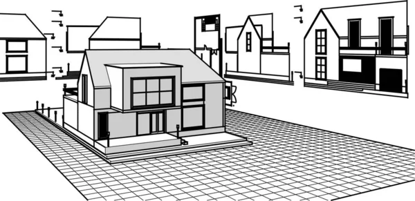 Plano Casa Desenho Arquitetônico Ilustração —  Vetores de Stock