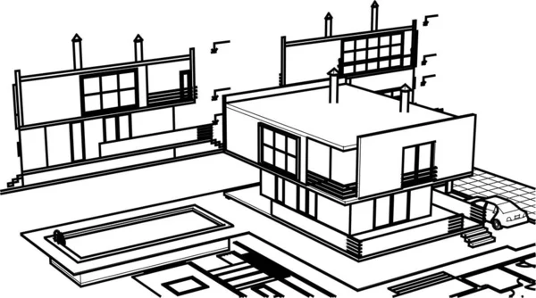 Casa Desenho Arquitetônico Ilustração — Vetor de Stock