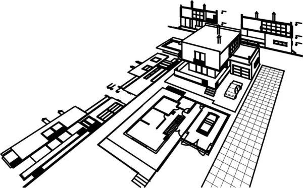 Haus Architektonische Skizze Illustration — Stockvektor