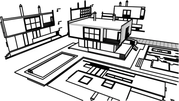 Huis Architectonische Schets Illustratie — Stockvector