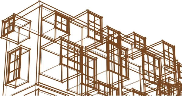 抽象的な現代建築モジュラーファサード3Dイラスト — ストックベクタ