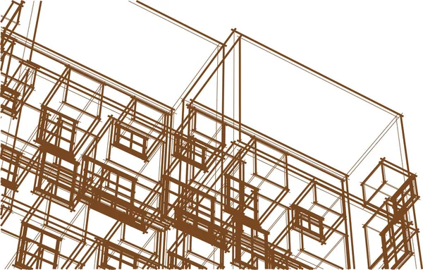 抽象的现代建筑模块化立面3D插图 — 图库矢量图片
