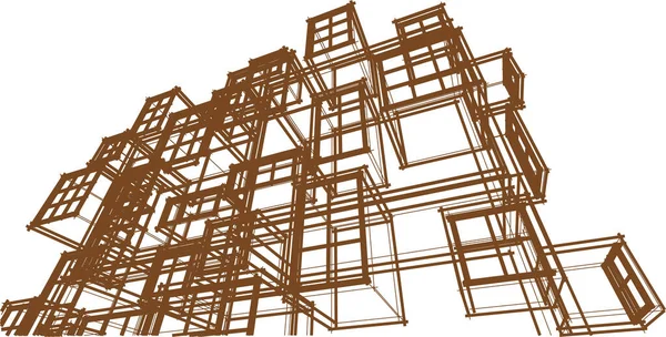 抽象的现代建筑模块化立面3D插图 — 图库矢量图片