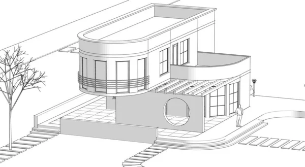 Ház Építészeti Vázlat Illusztráció — Stock Vector