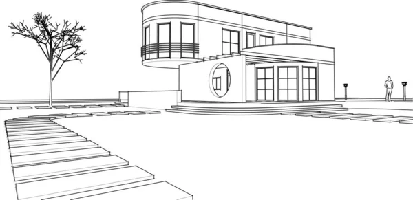 Σπίτι Αρχιτεκτονικό Σκίτσο Εικόνα — Διανυσματικό Αρχείο