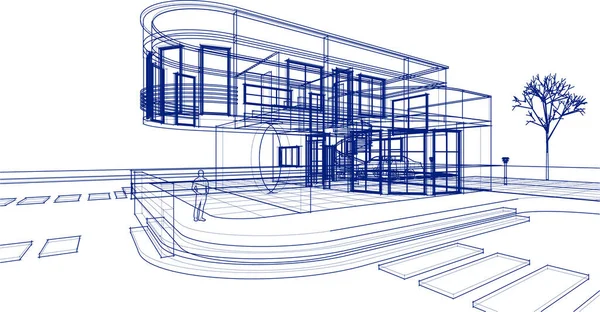 Dům Architektonický Náčrt Ilustrace — Stockový vektor