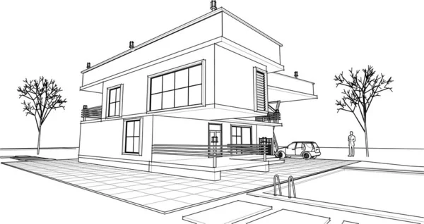 Casa Desenho Arquitetônico Ilustração —  Vetores de Stock