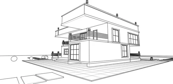 Casa Desenho Arquitetônico Ilustração — Vetor de Stock