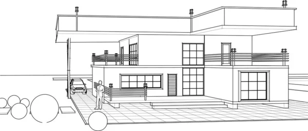 Casa Schizzo Architettonico Illustrazione — Vettoriale Stock
