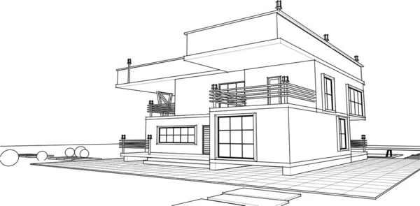 Haus Architektonische Skizze Illustration — Stockvektor