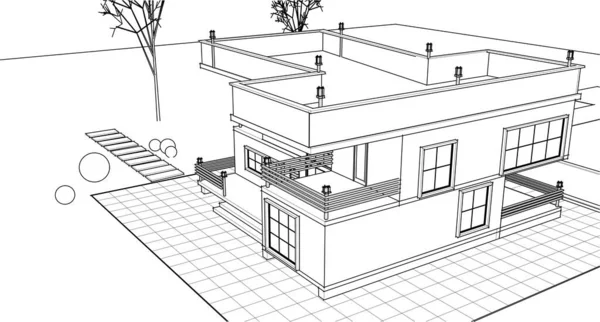 Архитектурный Эскиз Дома Иллюстрация — стоковый вектор
