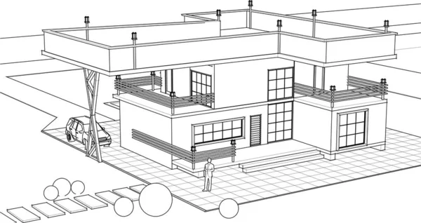 Haus Architektonische Skizze Illustration — Stockvektor