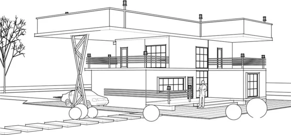 Haus Architektonische Skizze Illustration — Stockvektor