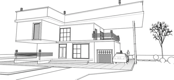 Casa Desenho Arquitetônico Ilustração —  Vetores de Stock