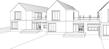 ev mimarisi çizimi 3d illüstrasyon