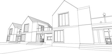 ev mimarisi çizimi 3d illüstrasyon