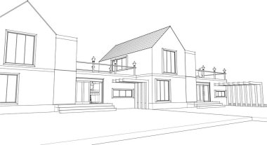 ev mimarisi çizimi 3d illüstrasyon